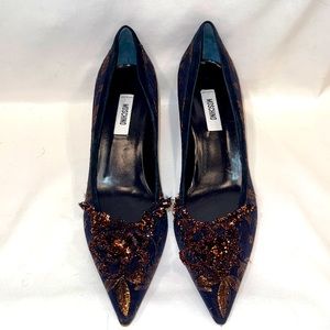 Moschino kitten heel pumps with floral detail stitching